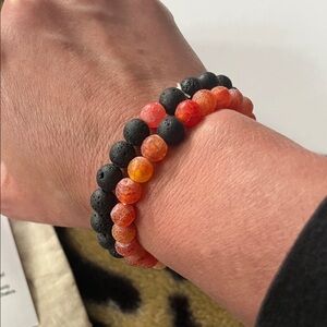 $7 or 2 for $10 Black and Orange Lava Stone Beaded Bracelets